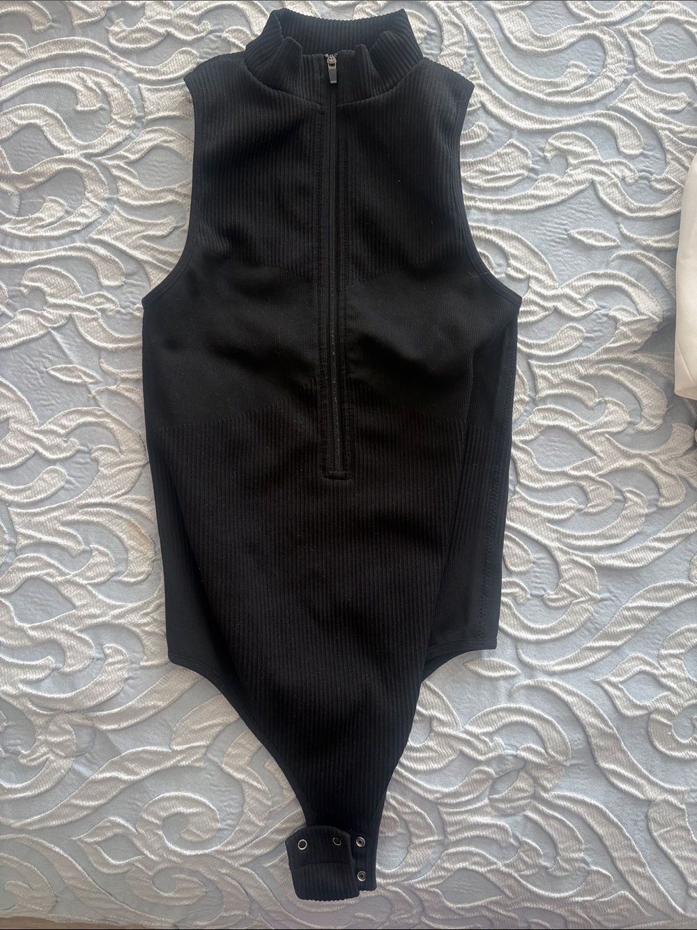 Sleeveless Black Ribbed Kids One-Piece with Front Zip